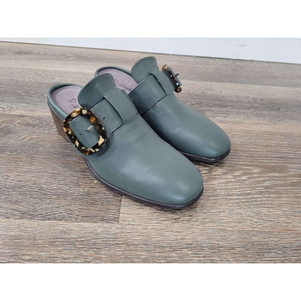 Naot Choice Hunter Green Leather Tortoise Buckle Mules Clogs Shoes 37 L6 #5